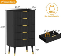 Garvee commode moderne à 5 tiroirs en MDF, pieds en métal, poignées dorées, protection anti-basculement