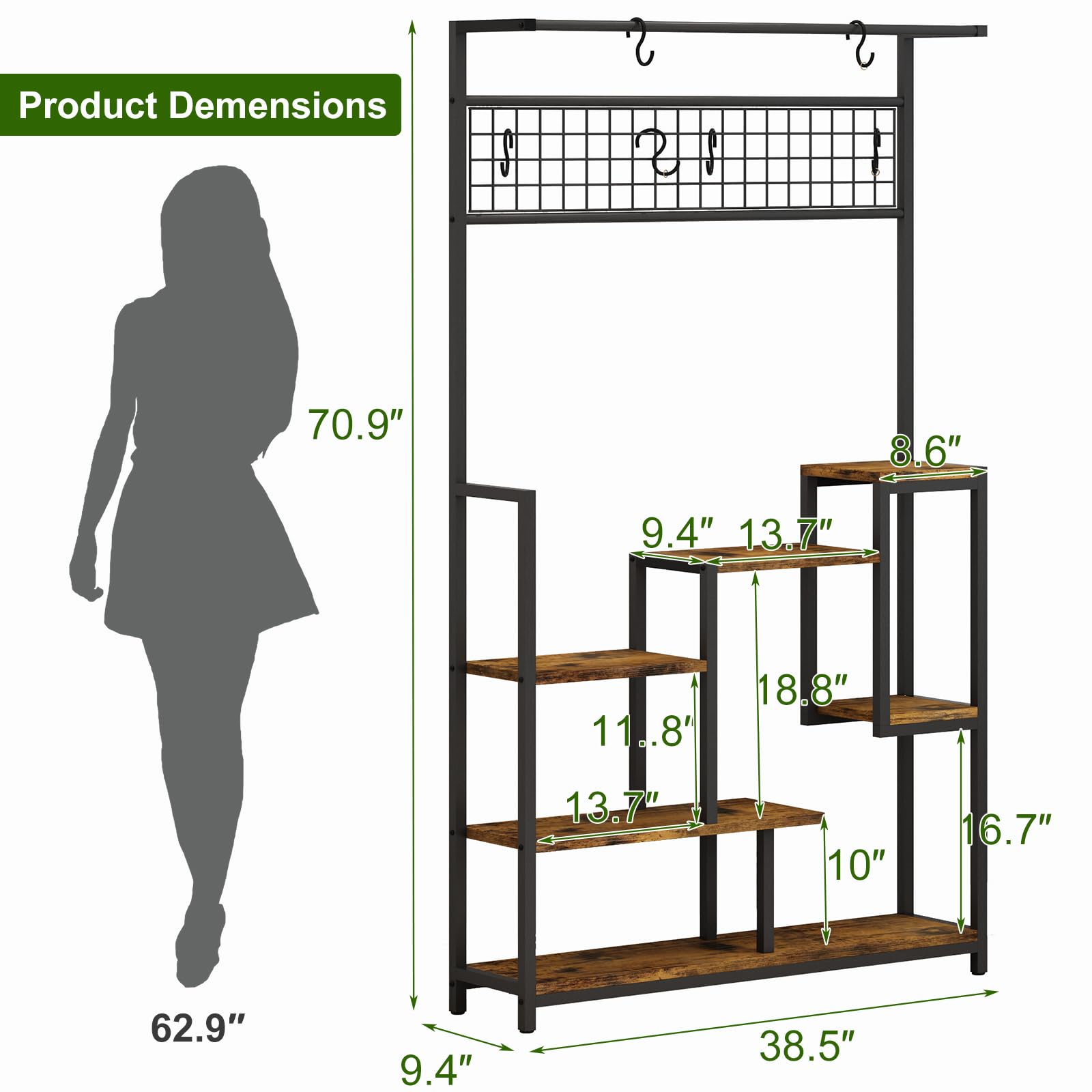 Étagère à plantes Garvee avec lampe de croissance, 7 niveaux, en métal robuste, pour balcon et salon, noire