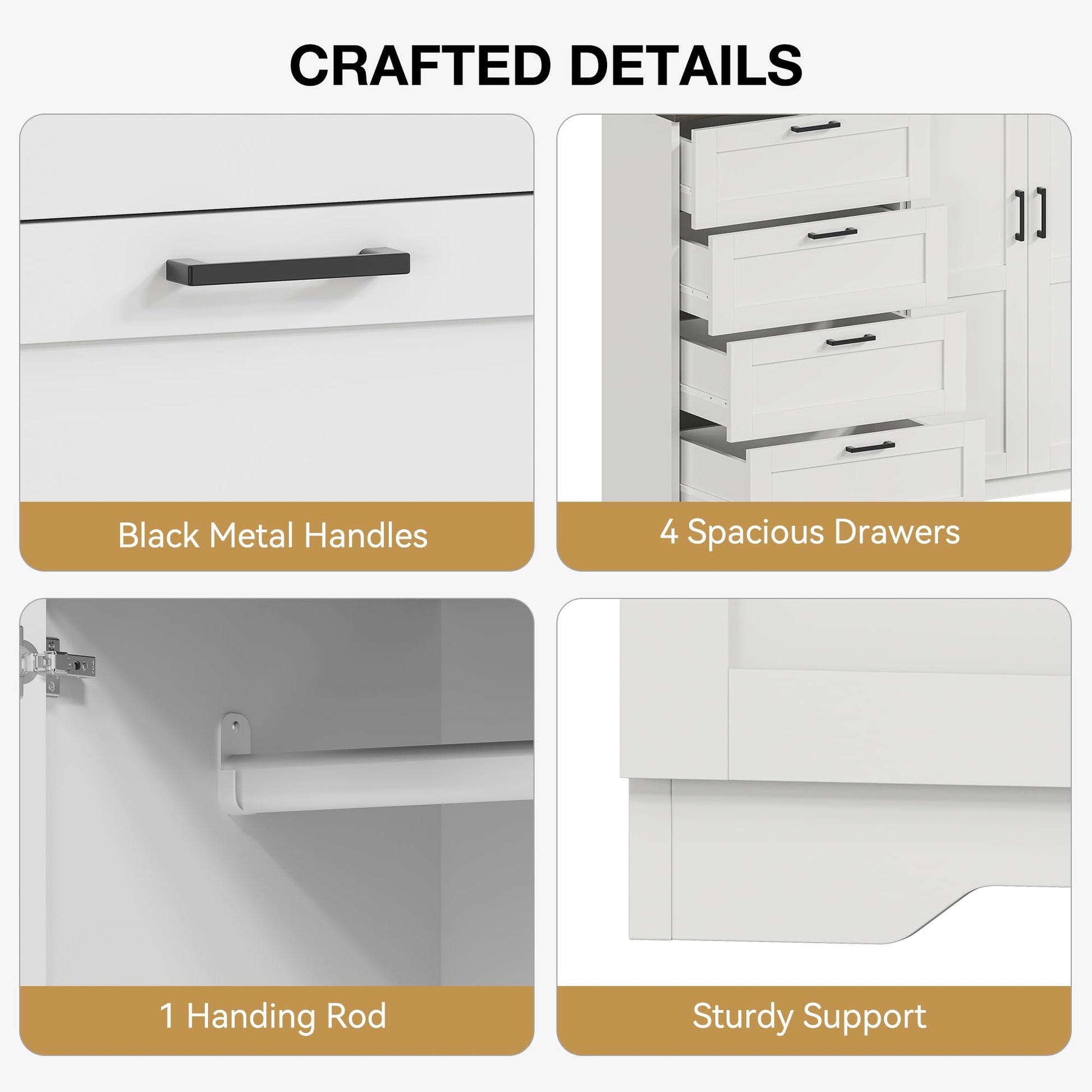 Garvee commode/armoire multifonctionnelle en bois avec 2 portes et 4 tiroirs pour chambre et dressing, imperméable, bois naturel