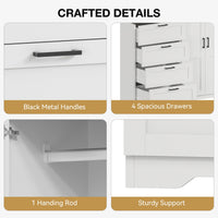 Garvee commode/armoire multifonctionnelle en bois avec 2 portes et 4 tiroirs pour chambre et dressing, imperméable, bois naturel