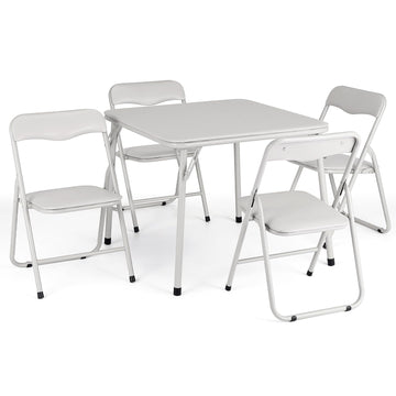 Ensemble table et chaises pliantes pour enfants Garvee, 5 pièces, structure en métal, revêtement, beige, pour manger et jouer