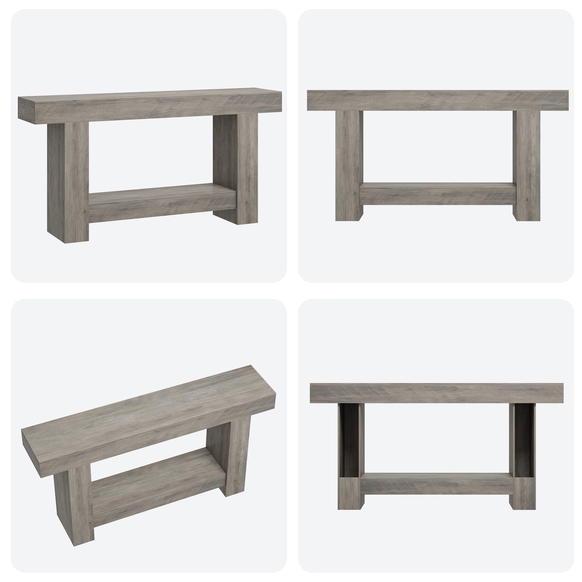 Garvee Table Console 160 cm en Bois Massif avec 2 Étagères, Style Maison de Campagne, pour Salon et Entrée, Gris