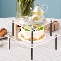 Garvee Taartstandaard Acryl 30 cm avec pieds en métal, carré transparent pour mariage, anniversaire, baby shower