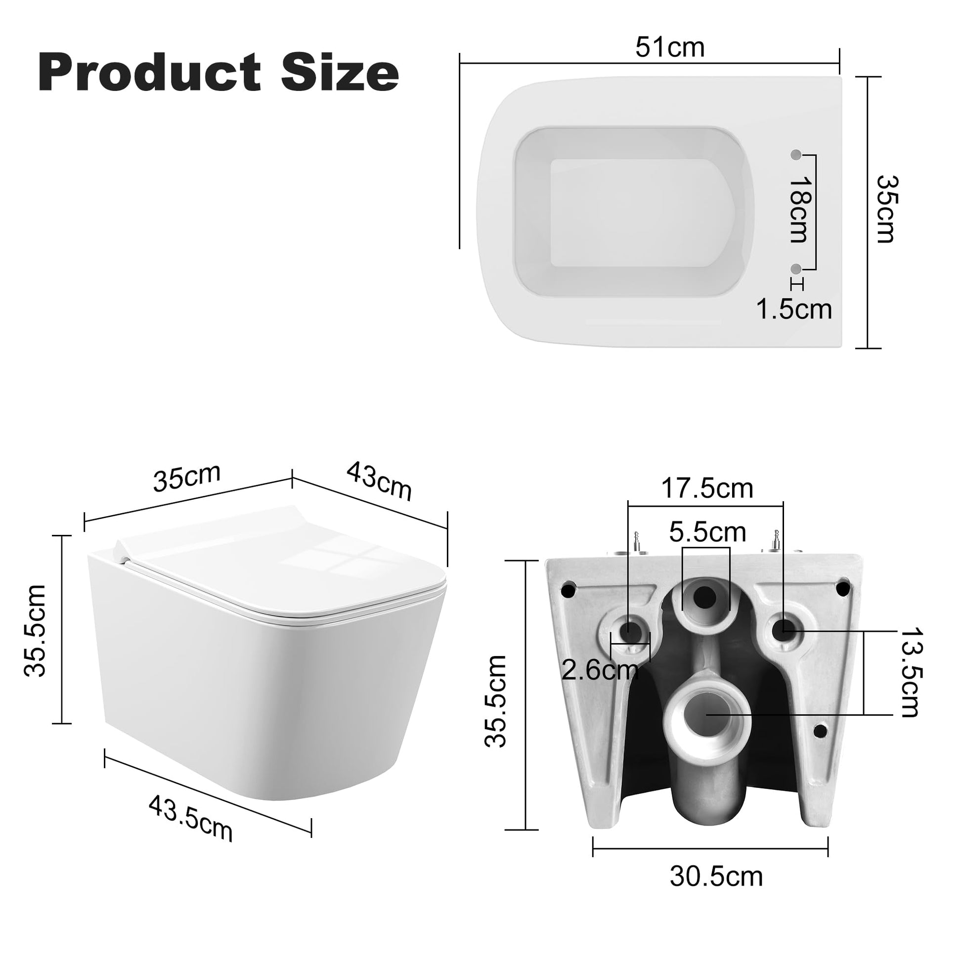 GARVEE WC Sospeso Senza Bordi WC suspendu en céramique forme D 55,5 cm blanc couvercle automatique