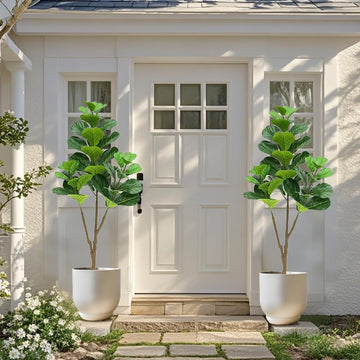 Ficus lyrata artificiel Garvee de 1,5 m avec pot en corde véritable, feuilles ajustables, base en ciment stable pour salon et bureau, vert, 1,5 mètre