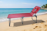 Garvee Chaise Longue Pliable De Bain De Soleil Avec Trou Pour Visage, Dossier Réglable 5 Positions, Coussin et Poche Latérale, Tissu Oxford Résistant - Rouge