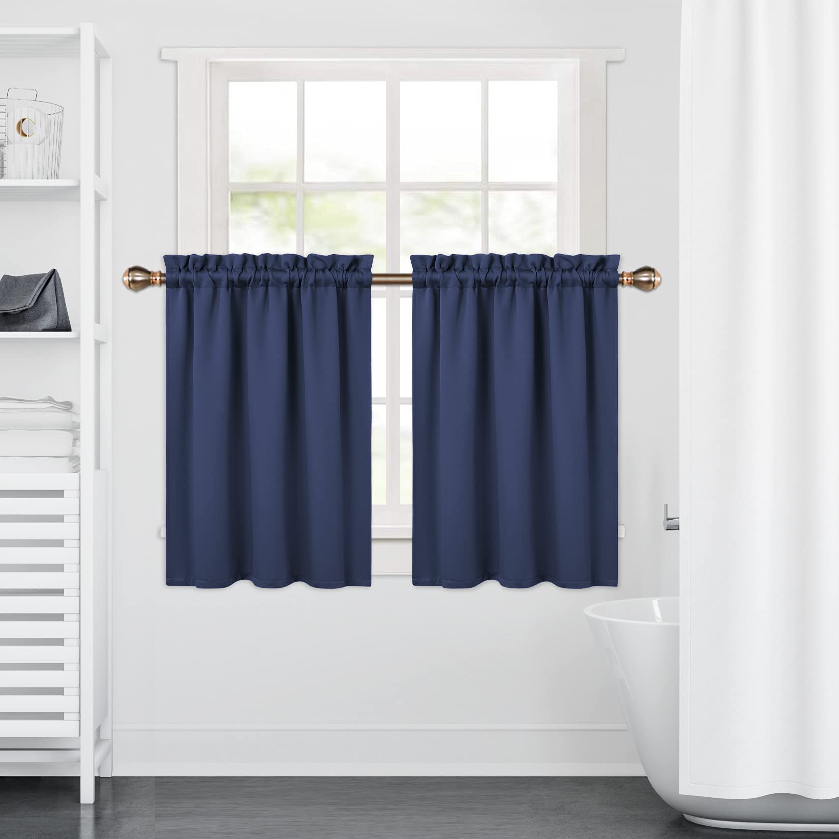 Rideaux courts occultants Garvee 61 cm (24 pouces), 2 panneaux, occultants, tissu épais, bleu marine, pour petites fenêtres, cuisine et salon