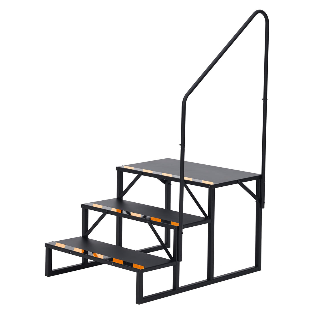 Escalier 3 marches Garvee RV avec rampe – Marches pliables en aluminium, antidérapantes, pour camping-car, piscine et spa, noir