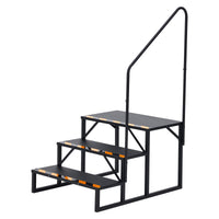 Escalier 3 marches Garvee RV avec rampe – Marches pliables en aluminium, antidérapantes, pour camping-car, piscine et spa, noir
