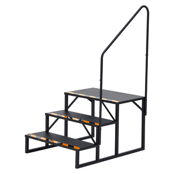 Escalier 3 marches Garvee RV avec rampe – Marches pliables en aluminium, antidérapantes, pour camping-car, piscine et spa, noir