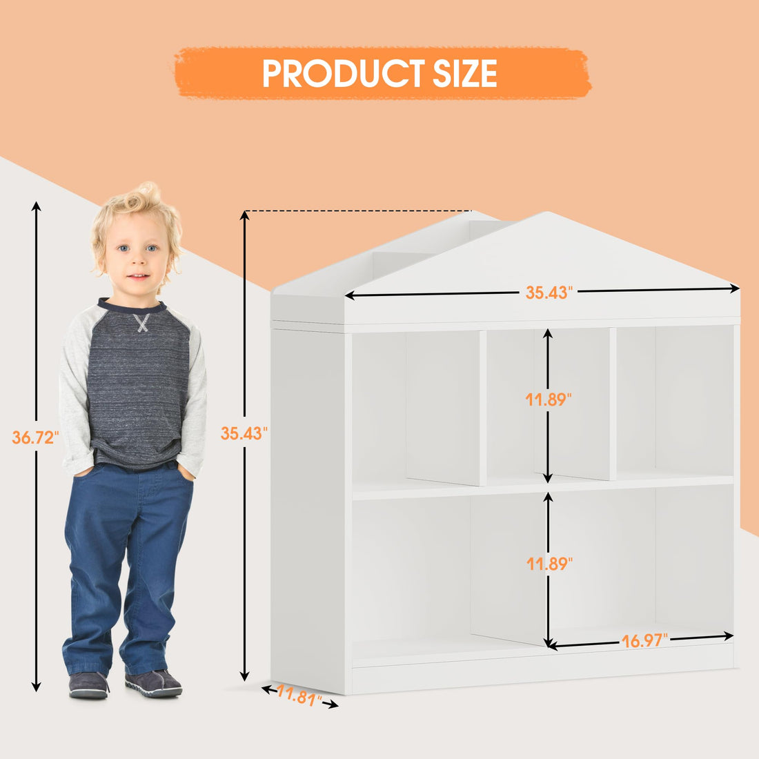 Étagère à jouets Garvee à 5 niveaux avec toit décoratif – Étagère de rangement en bois blanc pour chambres d'enfants, 90 x 90 x 30 cm
