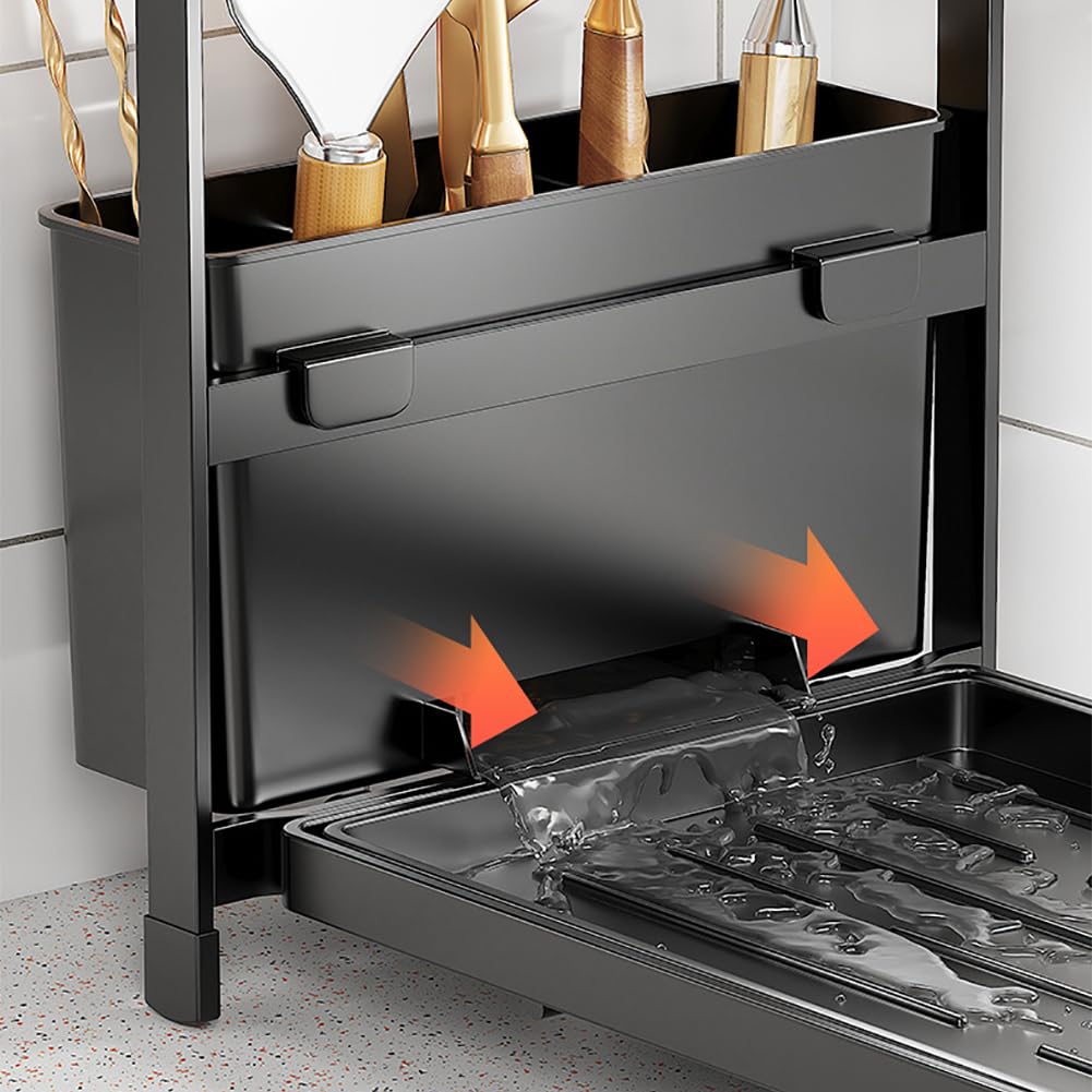 Organisateur de bouteilles d'eau Garvee, porte-gobelets à double niveau, étagère de rangement en acier au carbone avec tablette pour petites cuisines et plans de travail, noir, compact