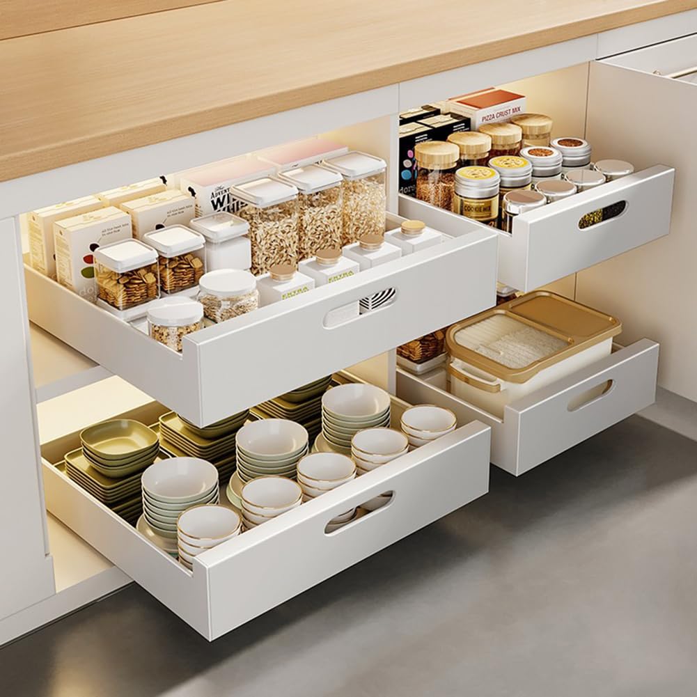 Organisateur de tiroir de cuisine Garvee en acier au carbone extensible et robuste, sans perçage, pour la cuisine et la salle de bain, léger