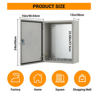 Boîtier électrique extérieur Garvee 24x16x12" NEMA 4X, boîtier en acier étanche IP67 à l'eau et à la poussière, verrouillable pour une utilisation intérieure et extérieure, robuste, sécurisé et résistant aux intempéries