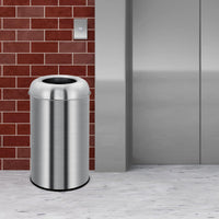 Poubelle Garvee 50 L (13 gal) en acier inoxydable avec couvercle ouvert et bac amovible, robuste, argentée, idéale pour la cuisine et le bureau.