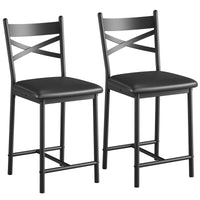 Garvee lot de 2 tabourets de bar 66 cm, structure métal, assise en polyuréthane, dossier et repose-pieds, noirs