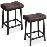 Garvee Lot de 2 tabourets de bar selle 61 cm, sans dossier, assise rembourrée incurvée, pieds métal et repose-pieds, pour îlot de cuisine ou bar, marron - Marron