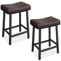 Garvee Lot de 2 tabourets de bar selle 61 cm, sans dossier, assise rembourrée incurvée, pieds métal et repose-pieds, pour îlot de cuisine ou bar, marron