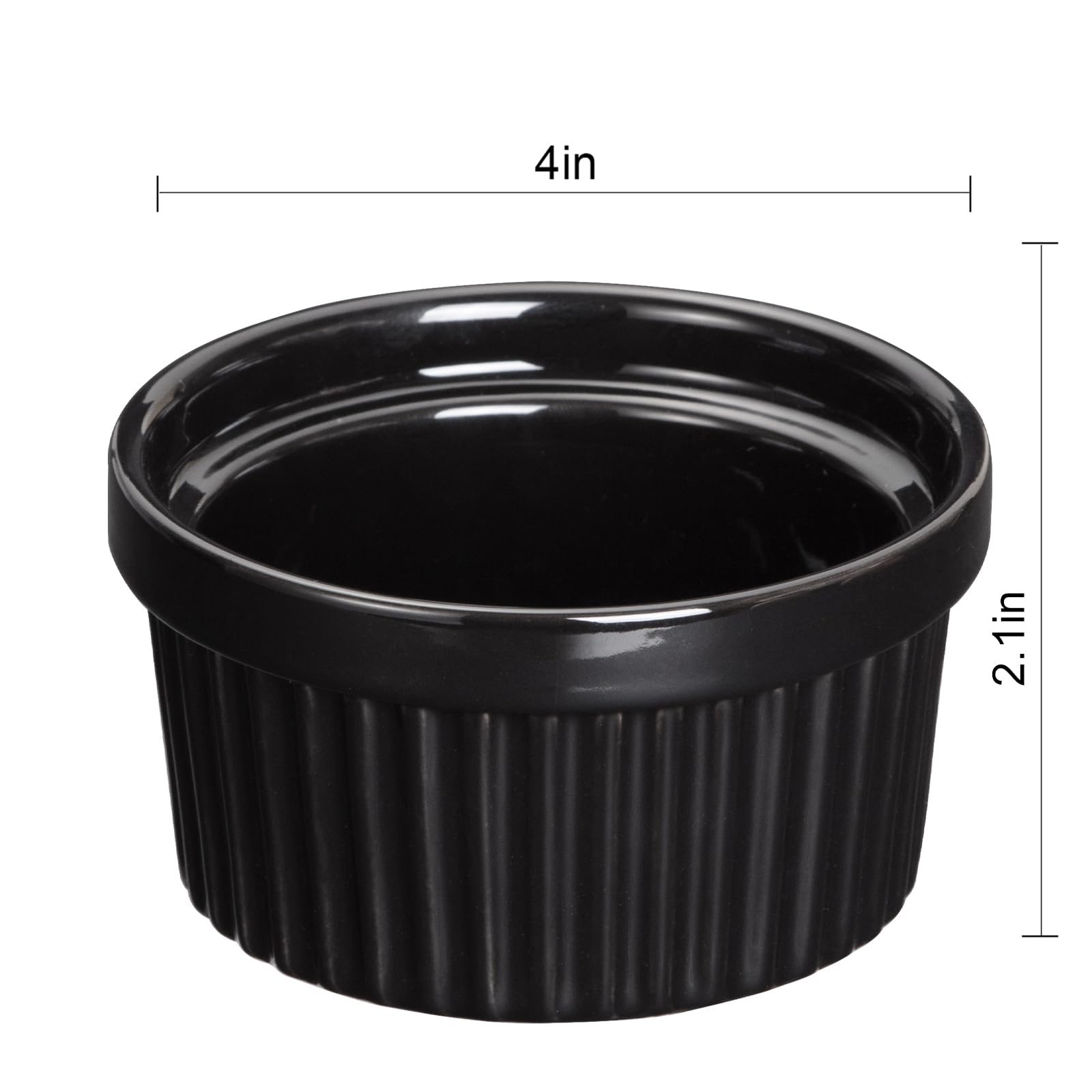 Garvee Cuencos Ramequines 8 oz Porcelaine allant au four Style classique Crème Brûlée Soufflé de cuisson noir