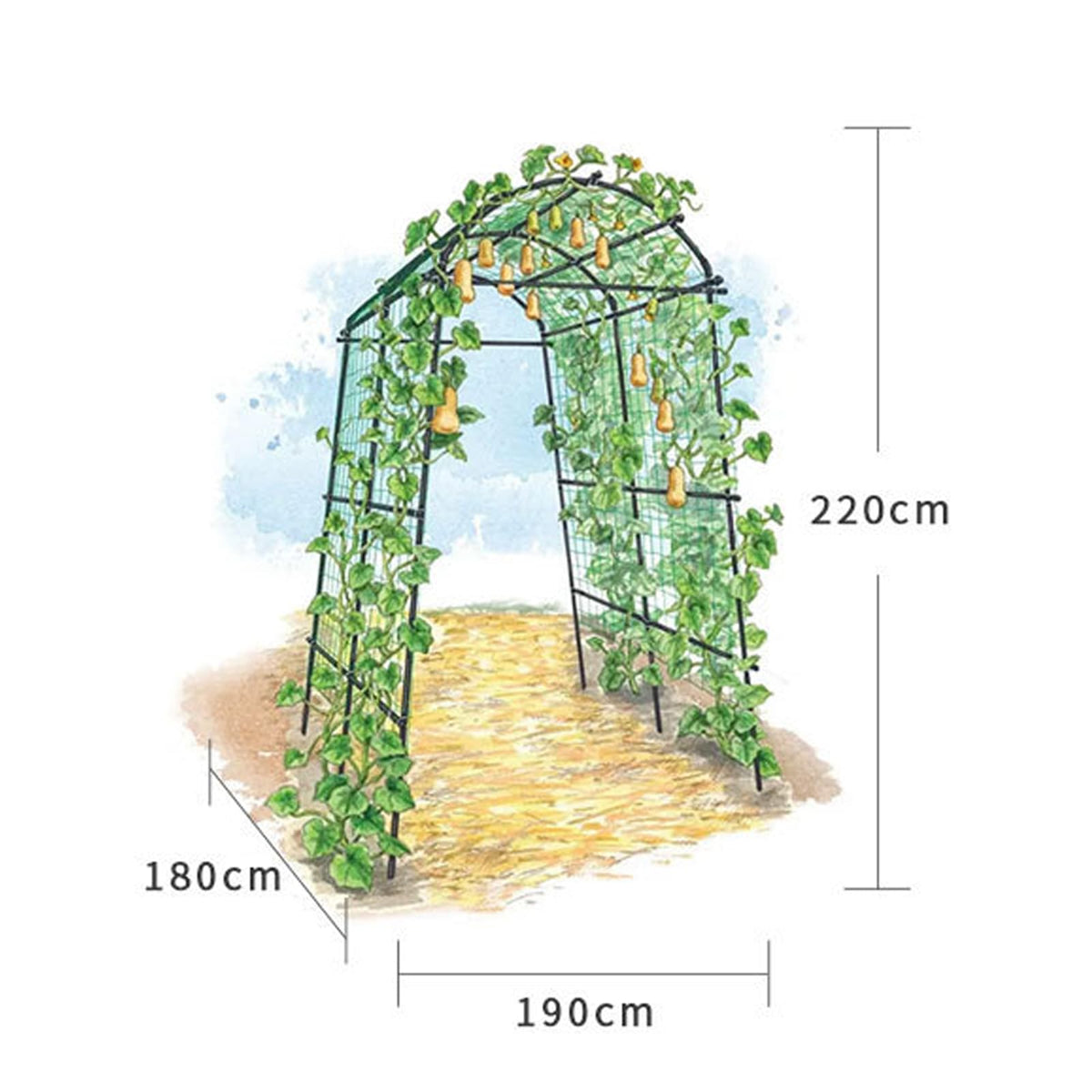 Garvee Arche de jardin grand modèle, 2,13 m (2,13 m), treillis tunnel avec filet en nylon et clips, métal, antirouille, stable, pour légumes et fleurs, 220 × 180 × 190 cm, noir