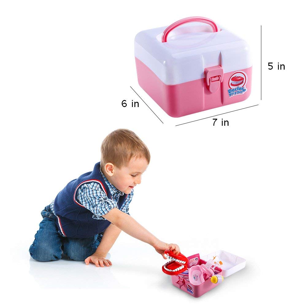 Coffret de dentiste Garvee, 20 pièces, mallette robuste pour jeux de rôle, école, rose