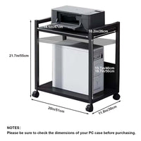 Garvee Support tour PC en métal à 2 niveaux, hauteur réglable, support unité centrale mobile avec roulettes, compact et stable pour bureau