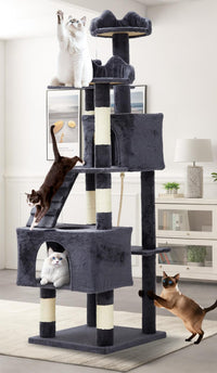 Arbre à chat Garvee pour grands chats 188 cm - Stable, polyvalent, en bois, 6 poteaux à griffer, balles, pour salon d'intérieur