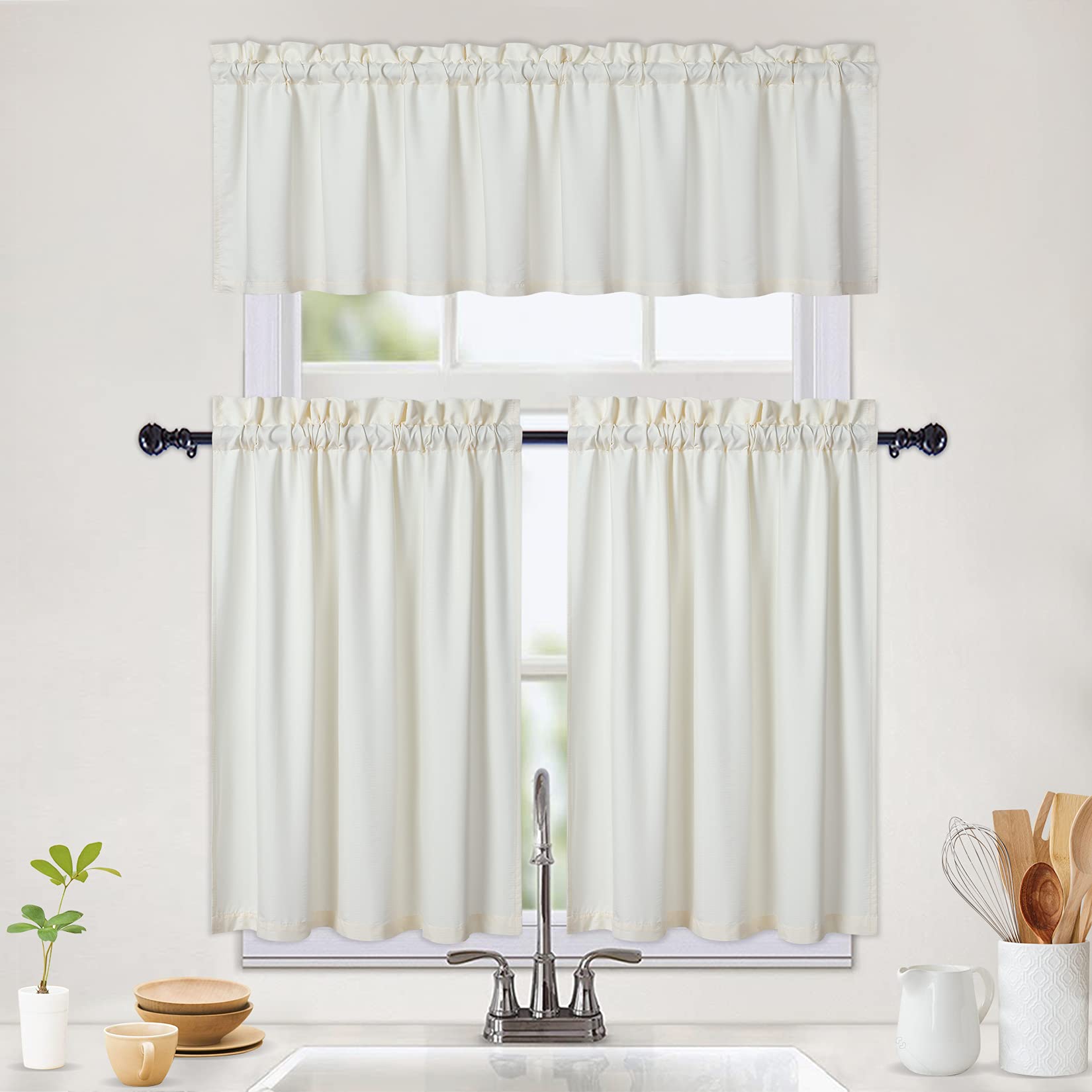 Rideaux de cuisine imperméables Garvee à texture en relief, couleur café, demi-fenêtre, 150 x 15 cm, beige, pour cuisine et salle de bain