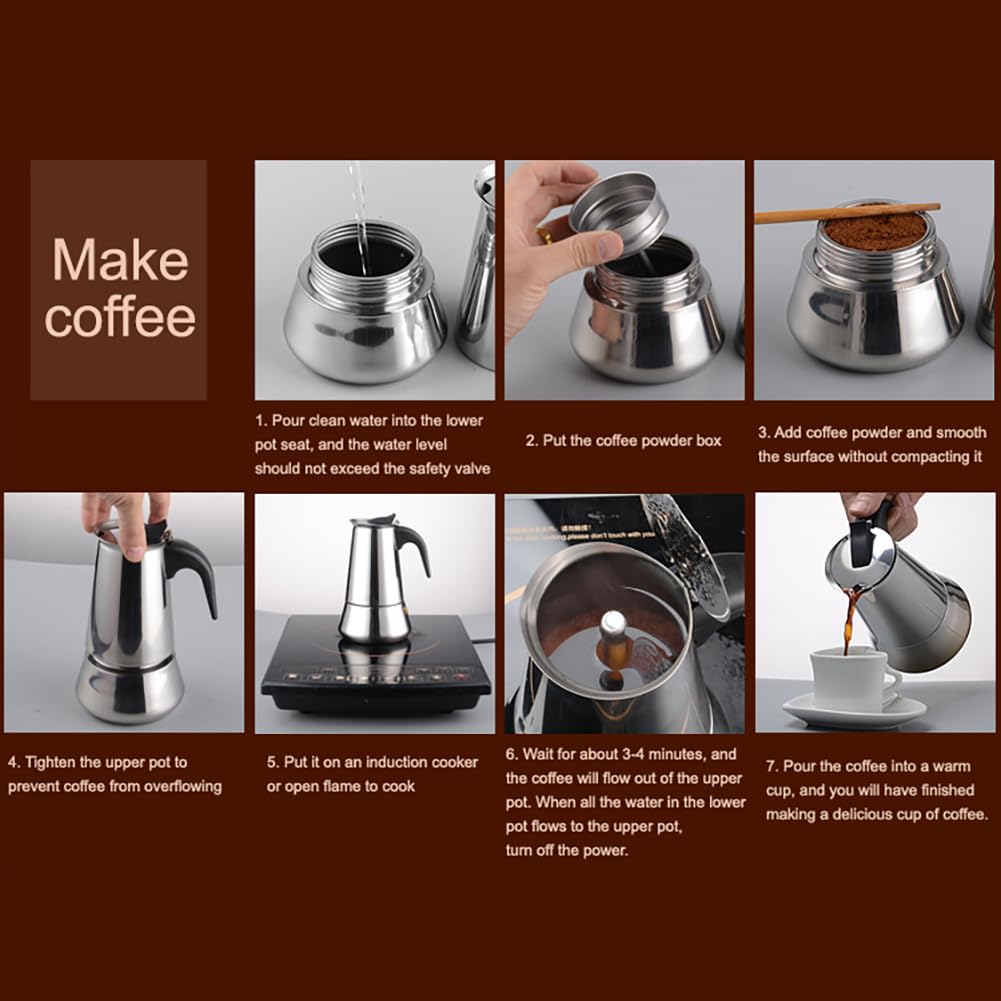 Cafetière italienne GARVEE Moka, 6 tasses, 300 ml, acier inoxydable, compatible induction, style classique, pour la cuisine