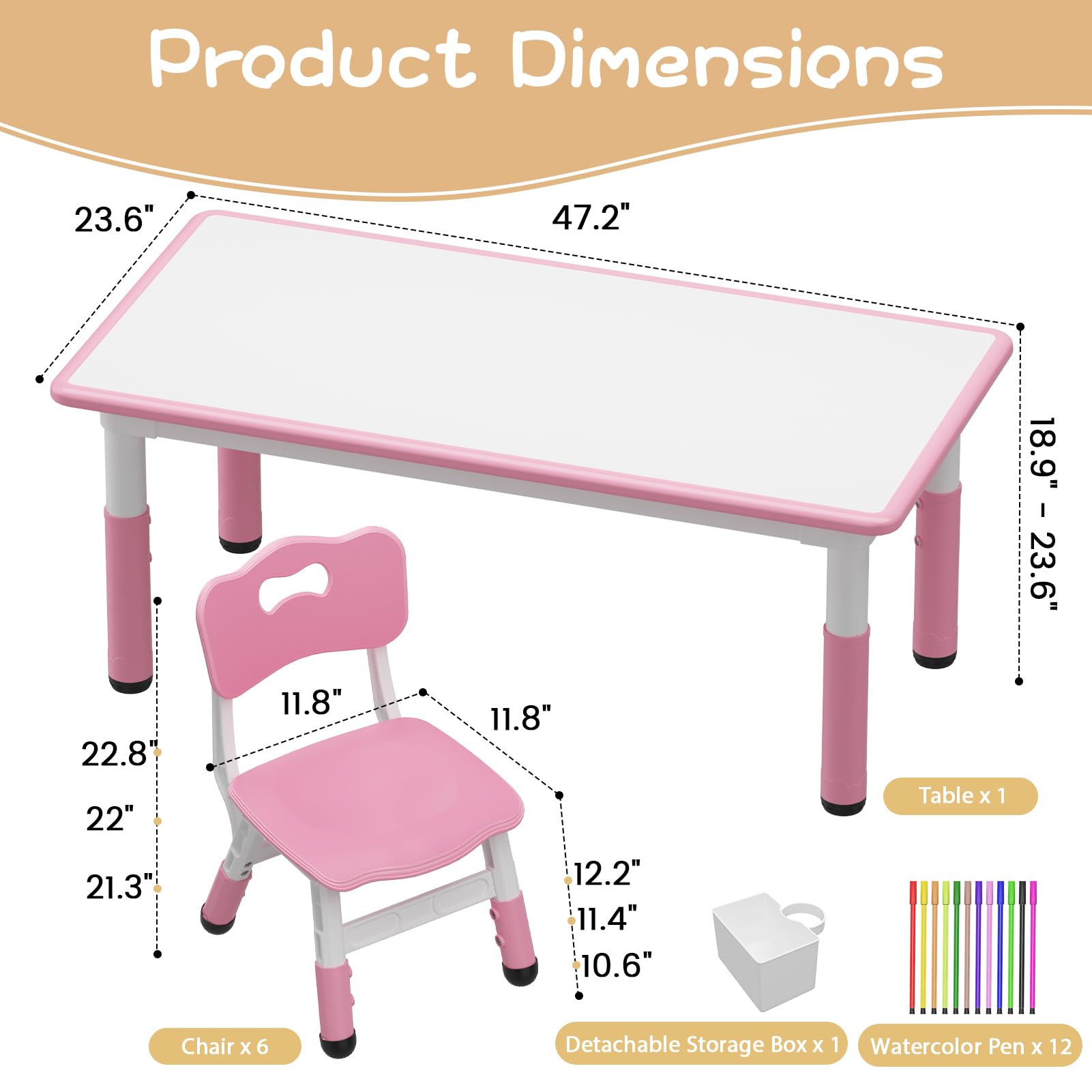 Ensemble table et 6 chaises pour enfants Garvee avec rangement, hauteur réglable, plateau à motifs graffiti, pieds antidérapants, table d'activités pour la maison et la maternelle.