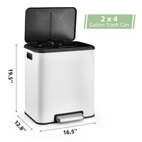 Poubelle double compartiment Garvee en acier inoxydable 30 L avec couvercle à fermeture douce, compacte et argentée, idéale pour les petites cuisines.