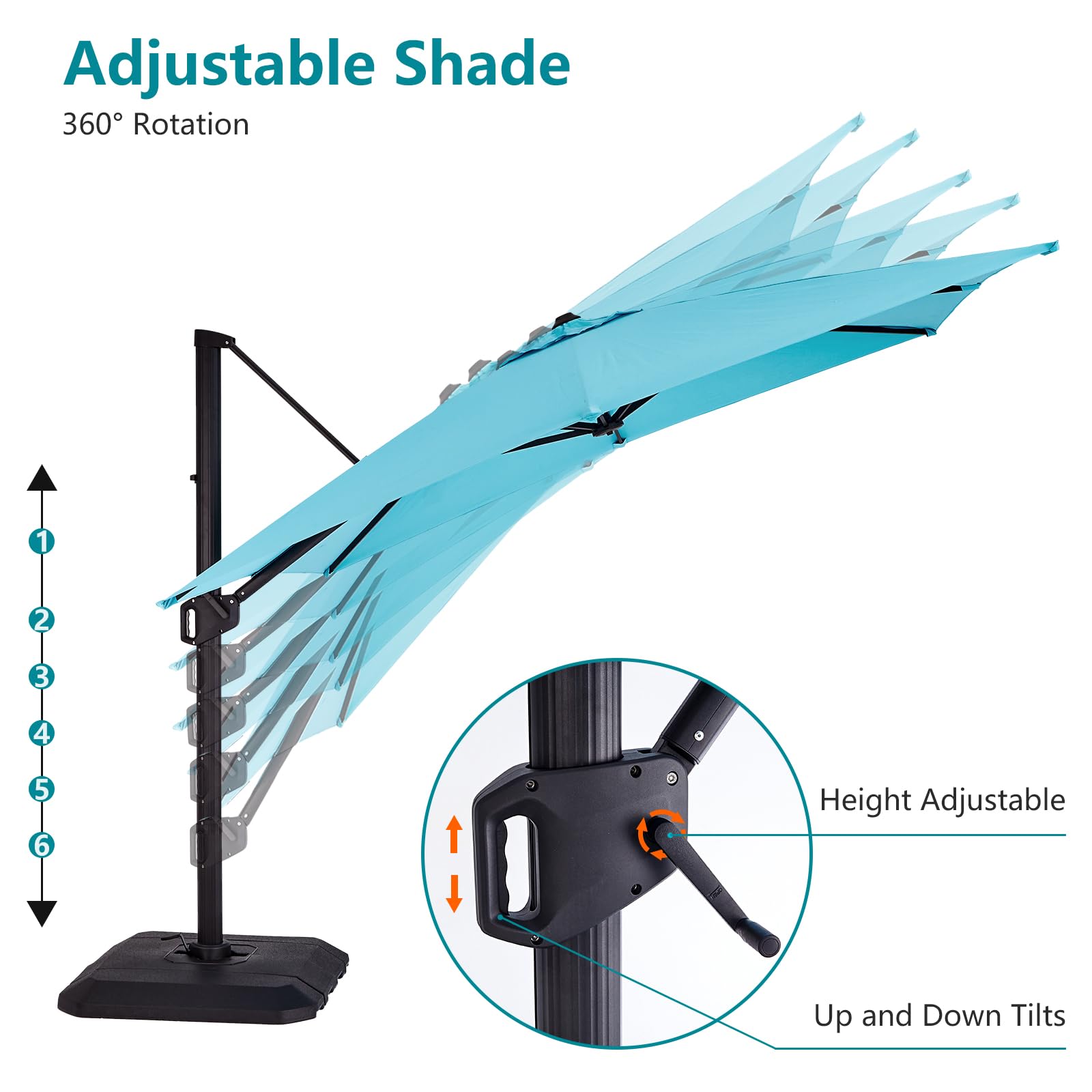 Garvee Parasol de jardin en aluminium 300 × 300 cm, vert, résistant et léger, montage facile, pliable pour terrasse et extérieur