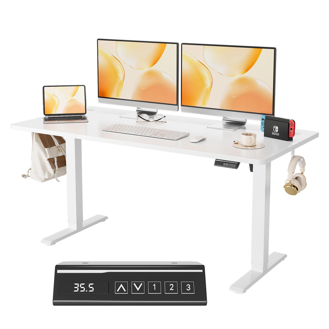 Bureau assis-debout électrique réglable en hauteur Garvee avec télécommande à mémoire, 120 x 60 cm, blanc
