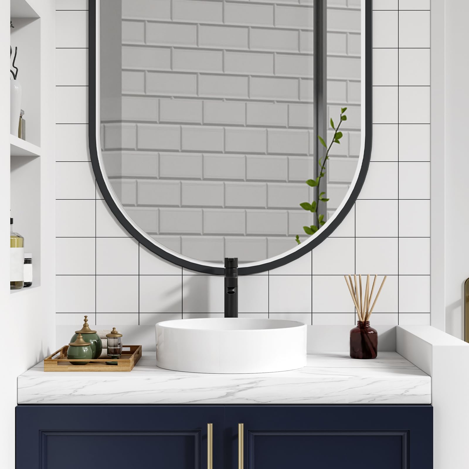 Lavabo rond Garvee 45,7 x 45,7 cm en céramique blanche moderne émaillée résistante aux rayures pour salle de bain et bar