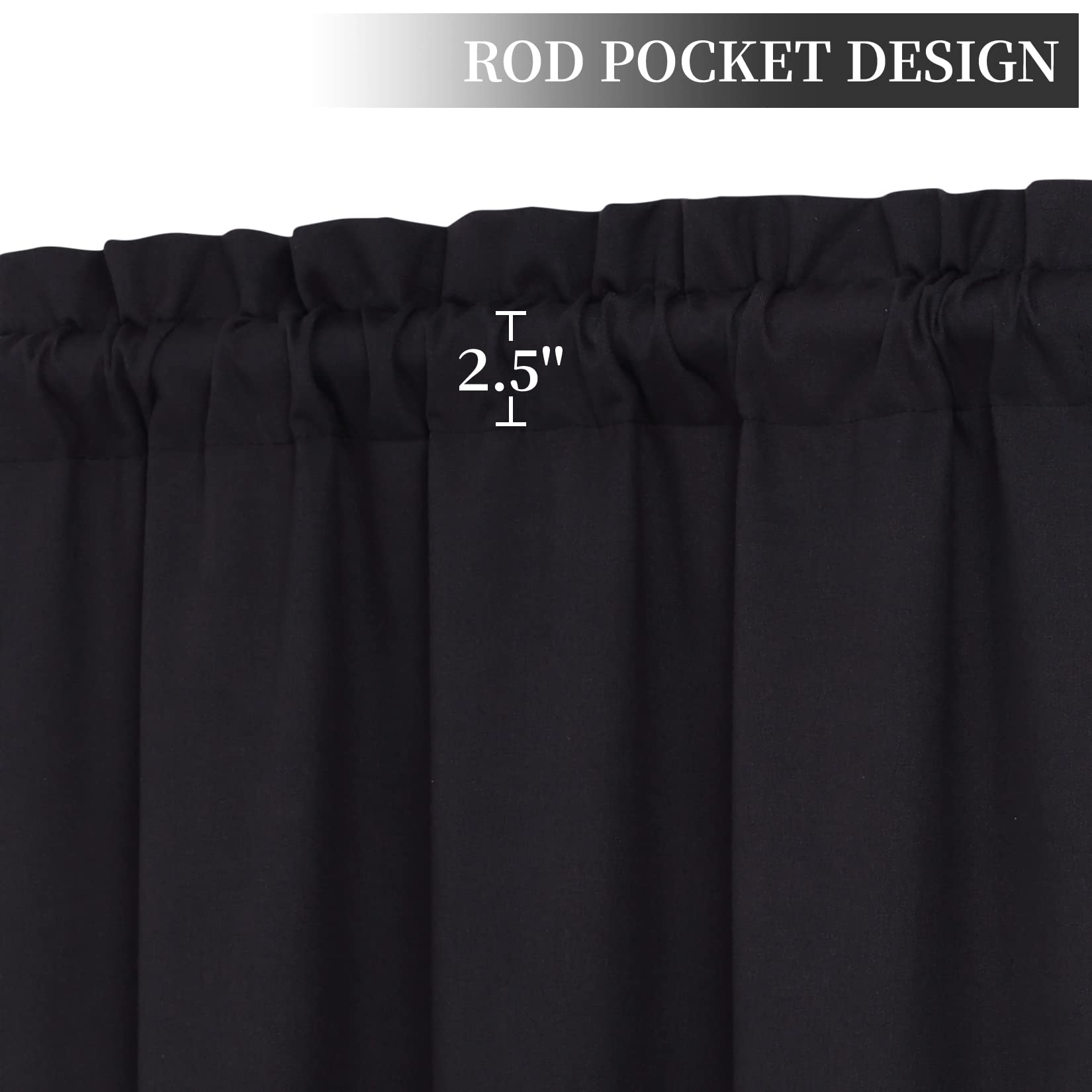 Rideaux occultants Garvee Cortina Opaca pour cuisine et chambre, insonorisés, en polyester, économes en énergie, noirs, 66 x 114 cm, lot de 2, style bistro.