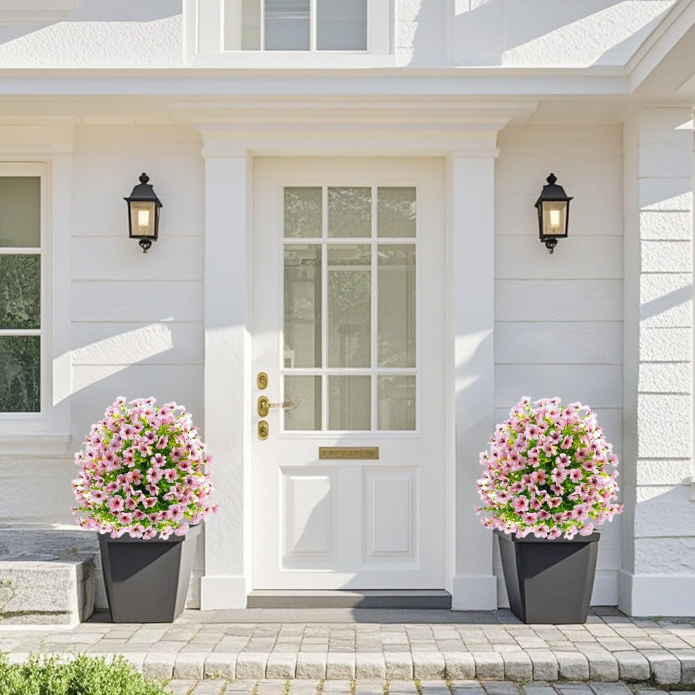 Ensemble de 2 fleurs artificielles Garvee avec piquets pour jardin et terrasse, rose, résistant aux UV, réaliste, facile d'entretien