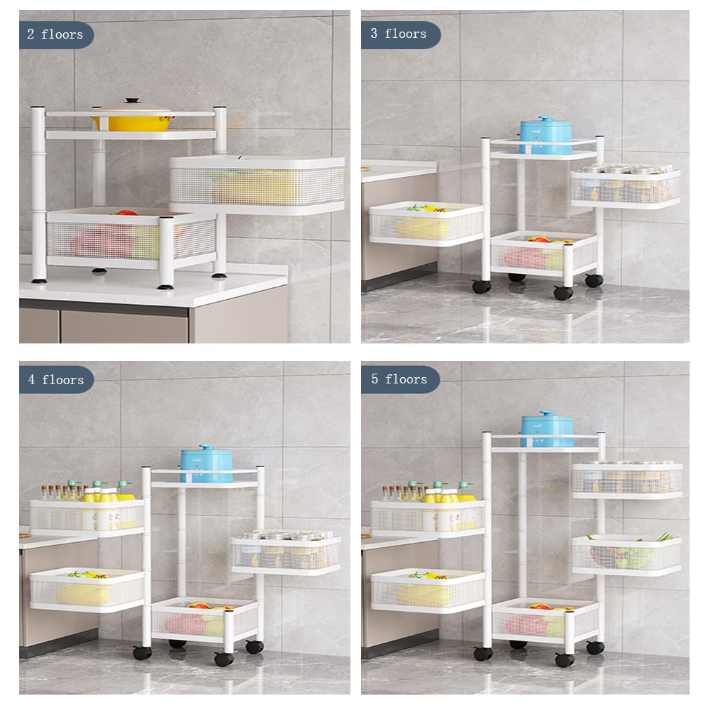 GARVEE Étagère de cuisine 3 niveaux en acier carbone avec roulettes, gain de place pour salle de bain, salon, cosmétiques et jouets, blanc