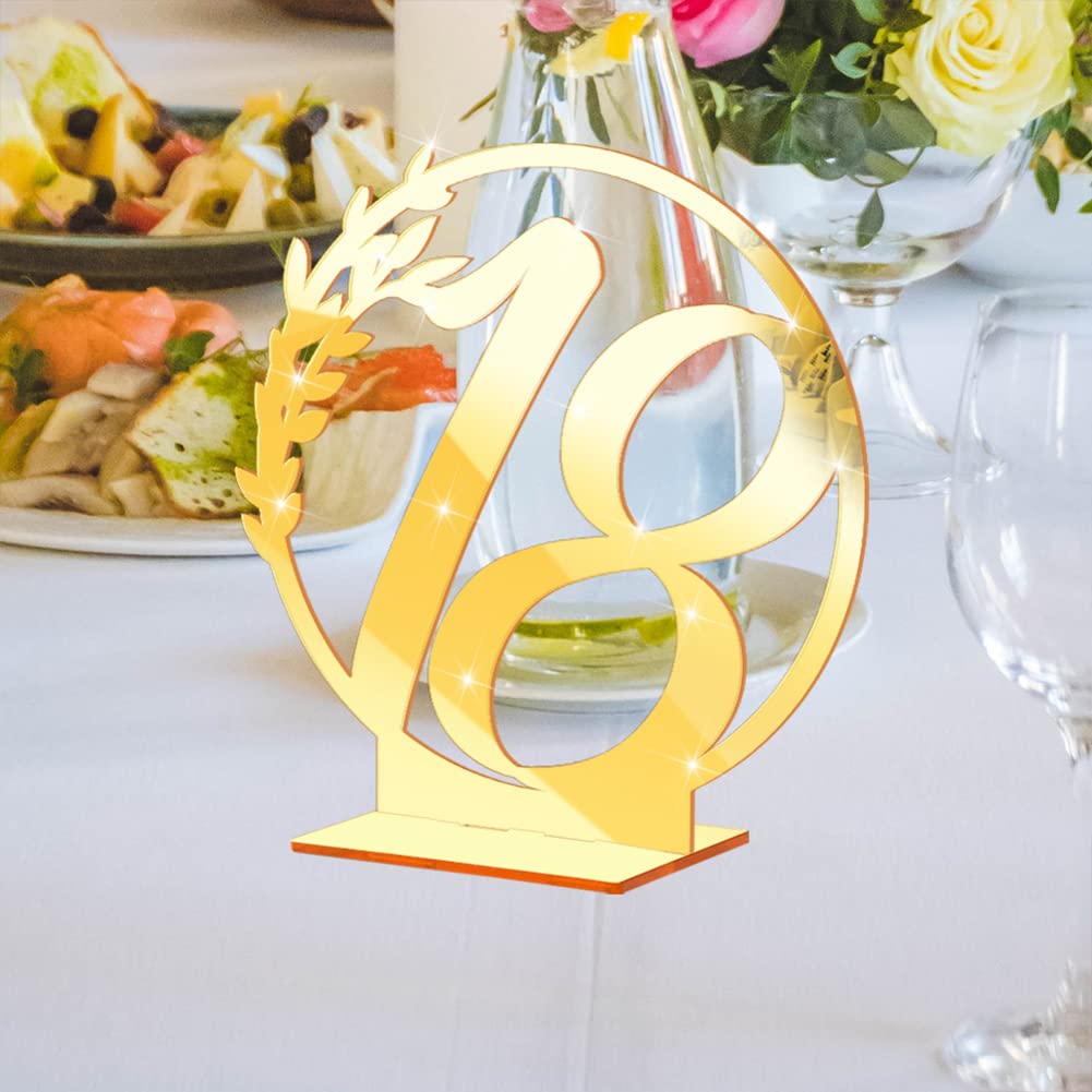 Numéros de table de mariage Garvee, cartes dorées à effet miroir avec support, décoration élégante pour événements, numéros de 1 à 20, réception traiteur