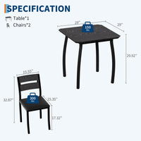 Ensemble de salle à manger Garvee 3 pièces pour 2 personnes, compact et robuste, table en MDF, chaises rembourrées en PU, structure en métal, noir, idéal pour les petites cuisines et les appartements.