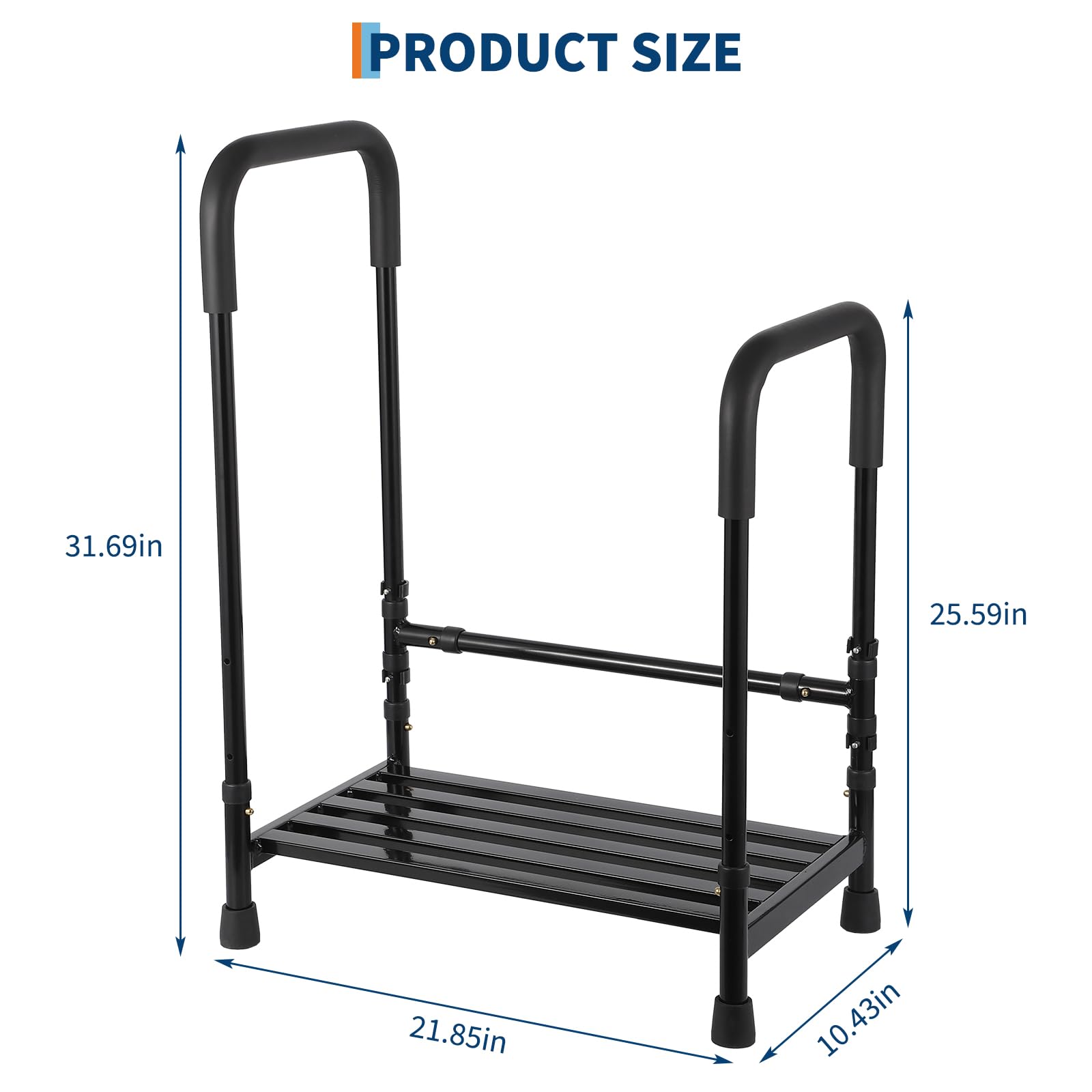 Garvee Marchepied avec poignée et plateforme antidérapante, charge 204 kg, rampe réglable, HDPE et acier, pieds en caoutchouc, pour seniors et personnes à mobilité réduite
