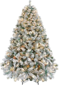 Sapin de Noël artificiel Garvee 274 cm – Finition givrée haut de gamme, éclairage LED blanc chaud, base en métal pour salles et événements