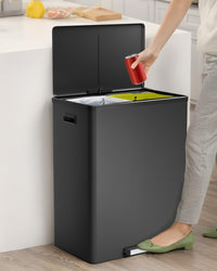 Poubelle double Garvee en acier inoxydable avec couvercle et pédale pour la cuisine et le recyclage, 2 x 8 L, silencieuse, compacte, argentée