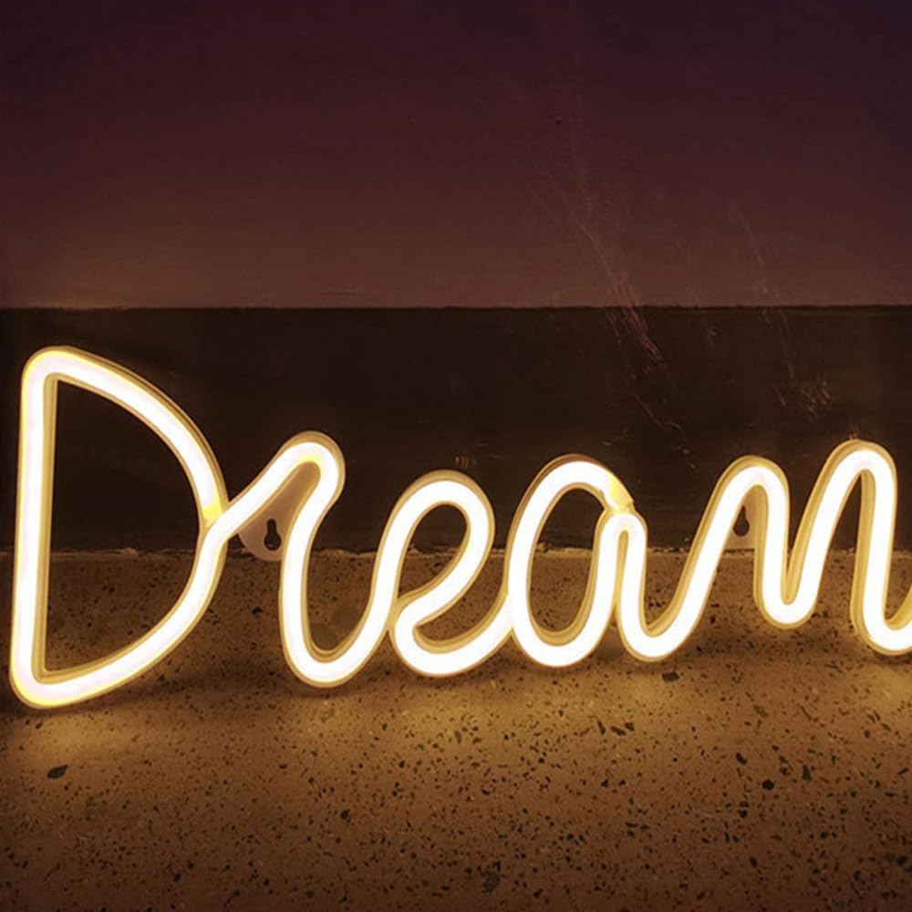 Garvee Enseigne lumineuse LED néon Dream, alimentée par USB, pour chambre, bar, mariage, 39 × 13,5 cm, Blanc chaud