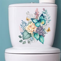 Autocollants pour siège de toilette Garvee avec fleurs et papillons, auto-adhésifs, en PVC imperméable, pour la décoration de salle de bain