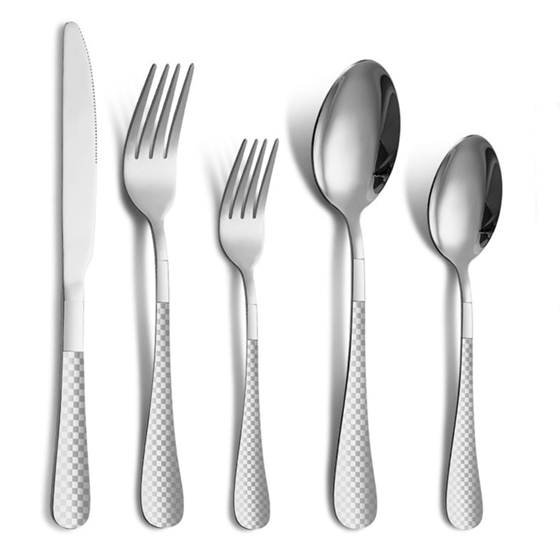 Garvee Ménagère 20 pièces en argent pour 4 personnes, acier inoxydable, motif à damier, finition polie miroir, compatible lave-vaisselle, pour la cuisine et la restauration, argent