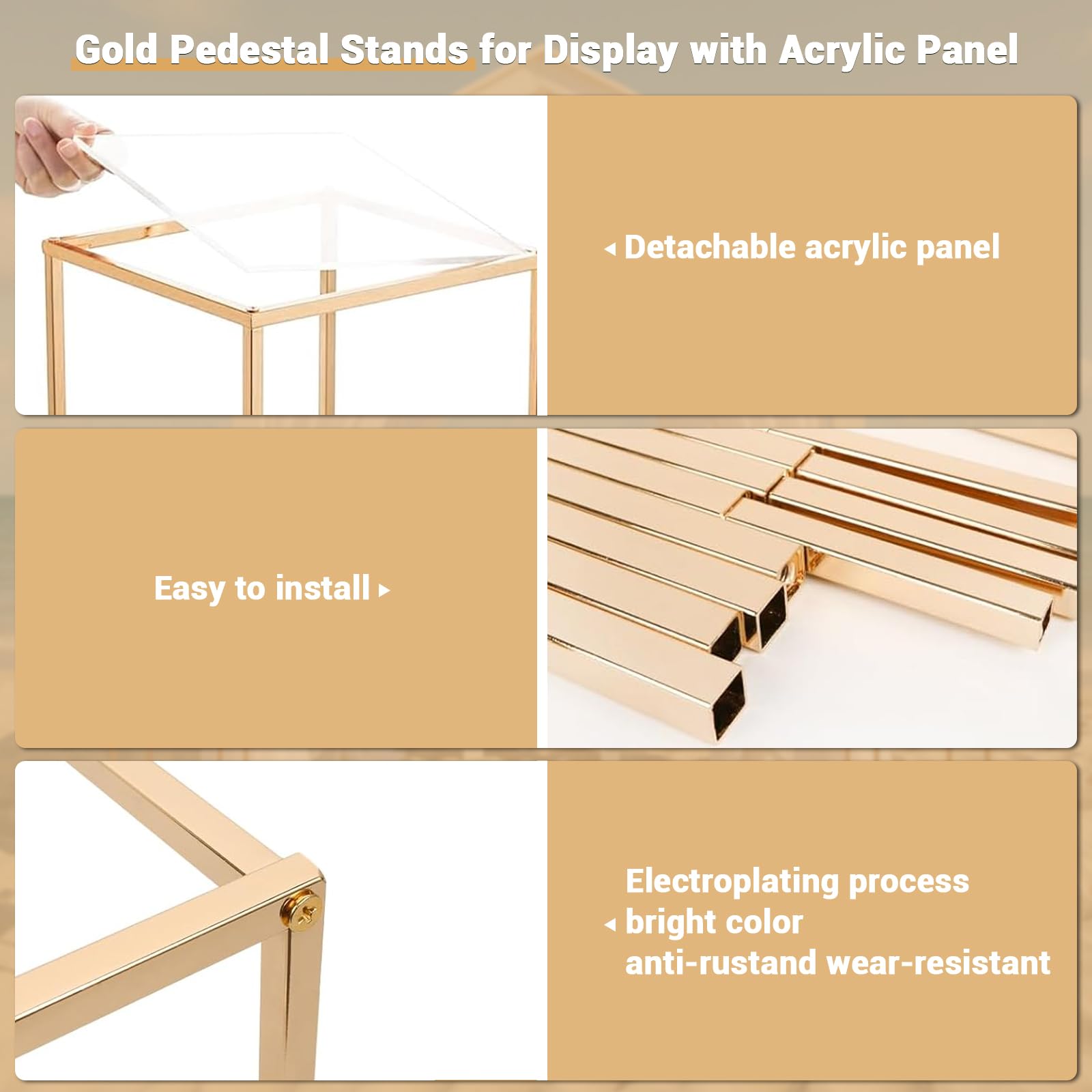 Ensemble de 4 supports à fleurs Garvee pour mariage, en acrylique laminé, design géométrique, stable, pour événements et décoration intérieure, différentes tailles, doré