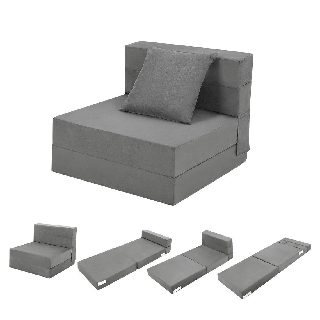 Canapé-lit pliable Garvee avec oreillers, mousse à mémoire de forme, multifonctionnel pour salon et bureau, 182 x 71 x 15 cm, gris