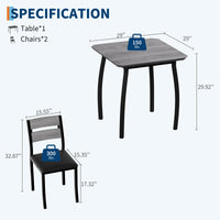 Ensemble de salle à manger Garvee 3 pièces pour 2 personnes avec chaises rembourrées en PU et table en bois MDF, compact, robuste, gris, idéal pour les petites cuisines et les appartements.