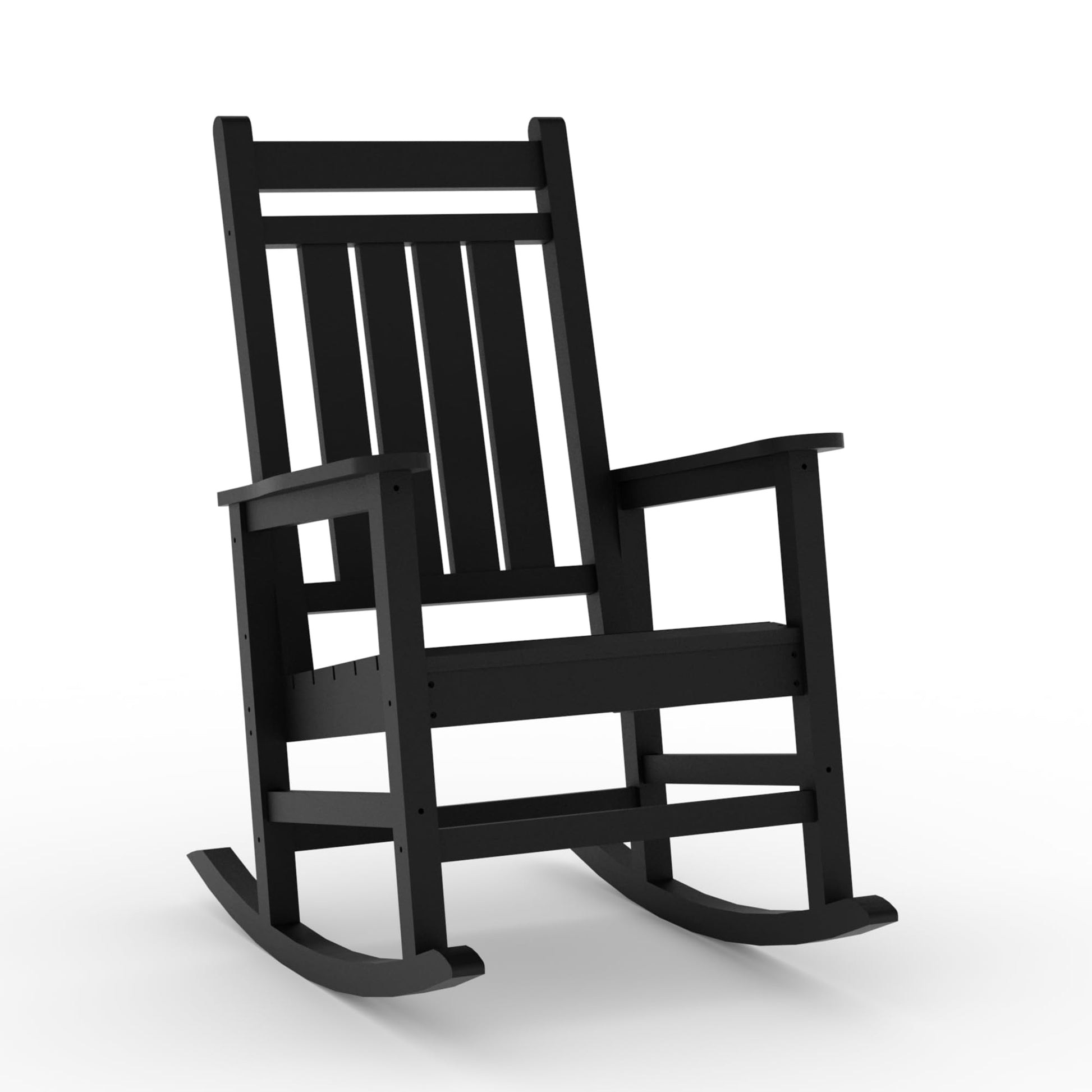Garvee Fauteuil à bascule d’extérieur en HDPE noir, assise large avec accoudoirs spacieux, résistant aux intempéries, pour jardin et porche