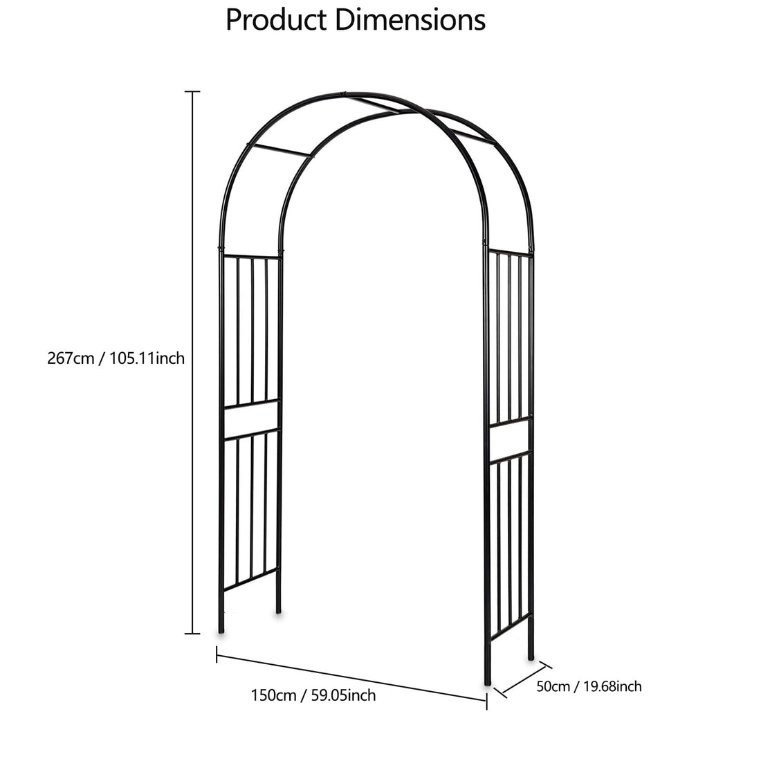 Garvee Arche de jardin en acier noir, tonnelle robuste pour plantes grimpantes, mariage, fête, décoration extérieure, pelouse, terrasse et allée